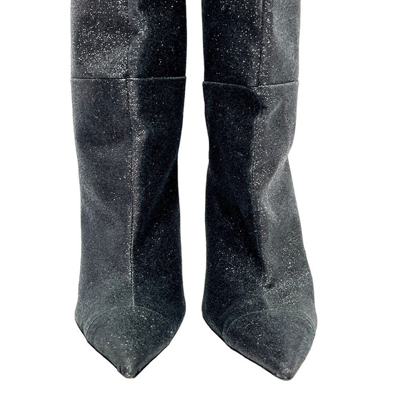 Good American NEW‎ Slouch Over the Knee Black Glitter Stiletto Heel Boots 7 - Picture 6 of 13